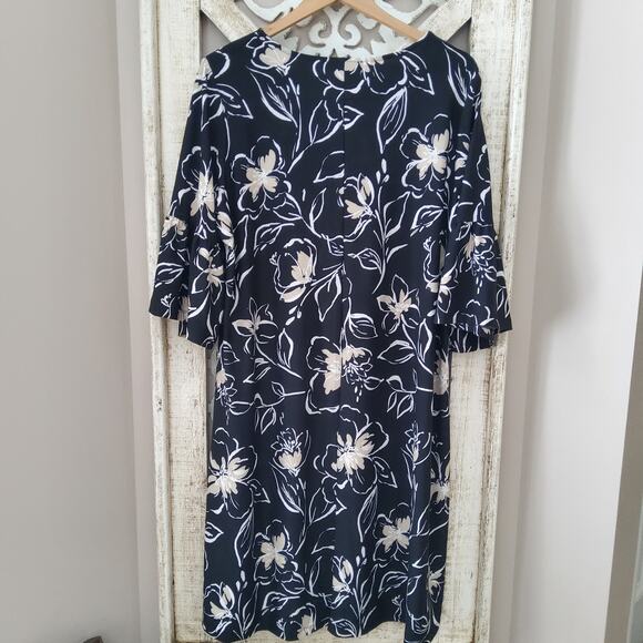 Ellen Weaver Women's Plus Bell Sleeve 3 Ring Shift Floral A-Line Midi Dress - Picture 6 of 6